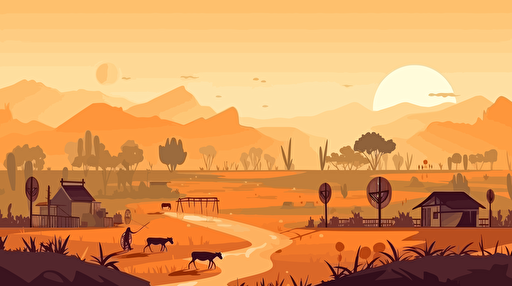 beautiful african landscape with modern farms and farming equipment. minimal vector design.
