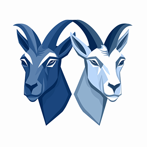 very simple logo for two sports goats, vector flat, blue colors, PNG, SVG, flat shading, solid white background, mascot, logo, vector illustration, masterwork, 2D, simple, illustrator