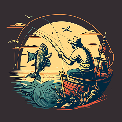 vector, fisherman reeling a fish, ar9:11