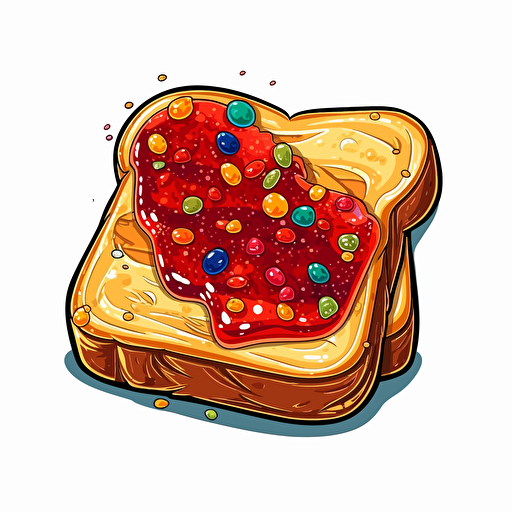 vector art sticker of toast with jam and colorful sprinkles, no background