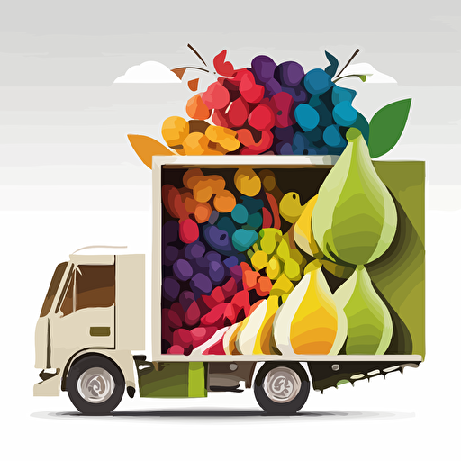 truck full of pears fruit, colorfull, vivid colors, white background, vector style