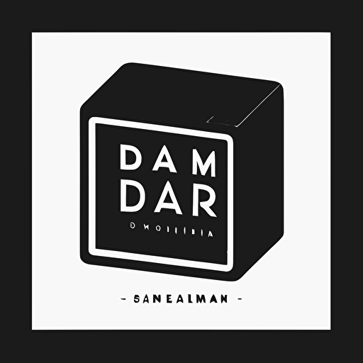 flat, vector, black and white, square, solid shapes logo with brand name Diorama