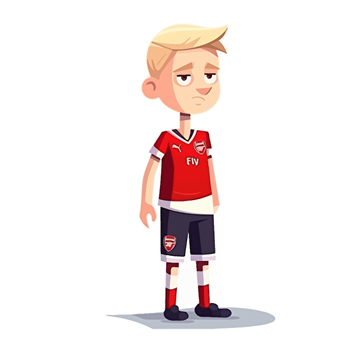 a flat 2D vector picture in Unreal Engine of a white boy pop dressed in Arsenal soccer colors clothes, white background for a clean, minimalist design
