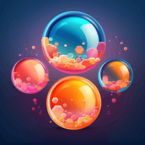 design me a set of 2d vector colorful rounded bubbles for match 3 games, high quality and detail, octane render, artstation, behance