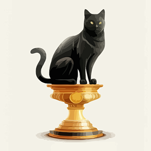 cartoon, black, female cat sitting on a pedestal, white background, vector