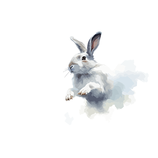 bunny, vector art, white backround, white bunny, from the side, painting, in the air