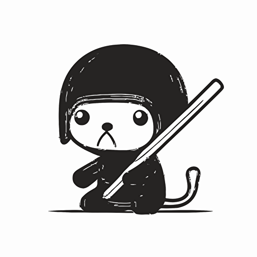 simple cute minimilistic design vector black drawing of a dog ninja, white background.