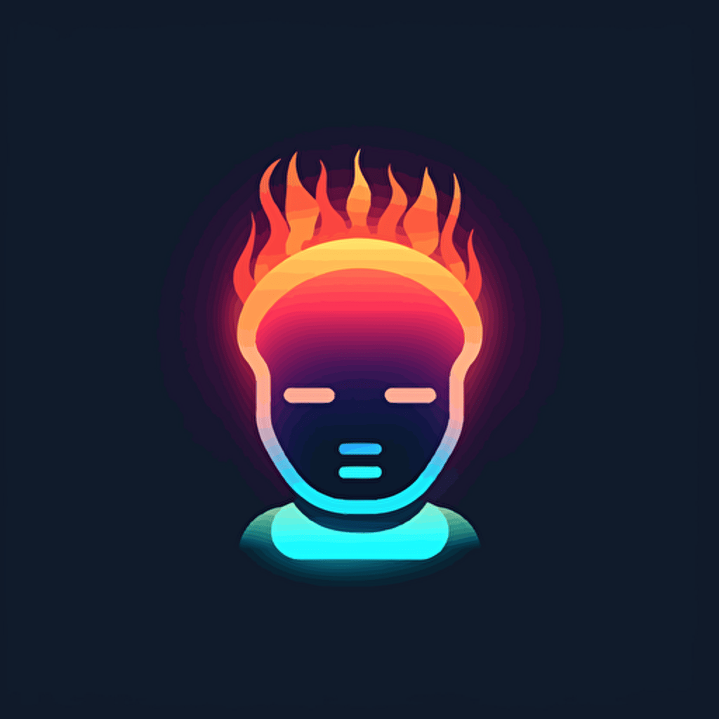 a simple logo of a calm AI bot wrapped in flames, gradient, flat, vector