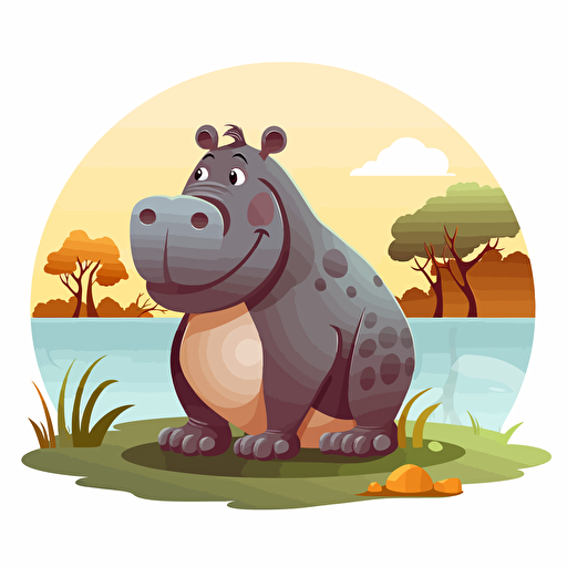 hippo, lake, detailed, cartoon style, 2d clipart vector, creative and imaginative, hd, white background