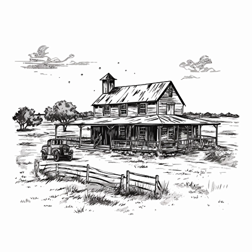 texas ranch, black ink, vector isolated on white