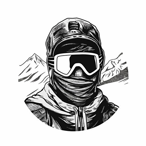 only ski mask, front, no head, illustrator black and white vector drawing, logo, stark contrast