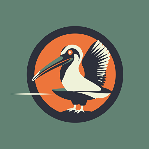 flat vector logo of a pelican and a tape reel