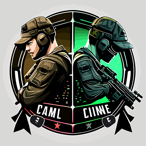 an emblem for a tournament where two content creators play a game against each other, fortnite, military, crosshairs, battle, youtube, twitch vector