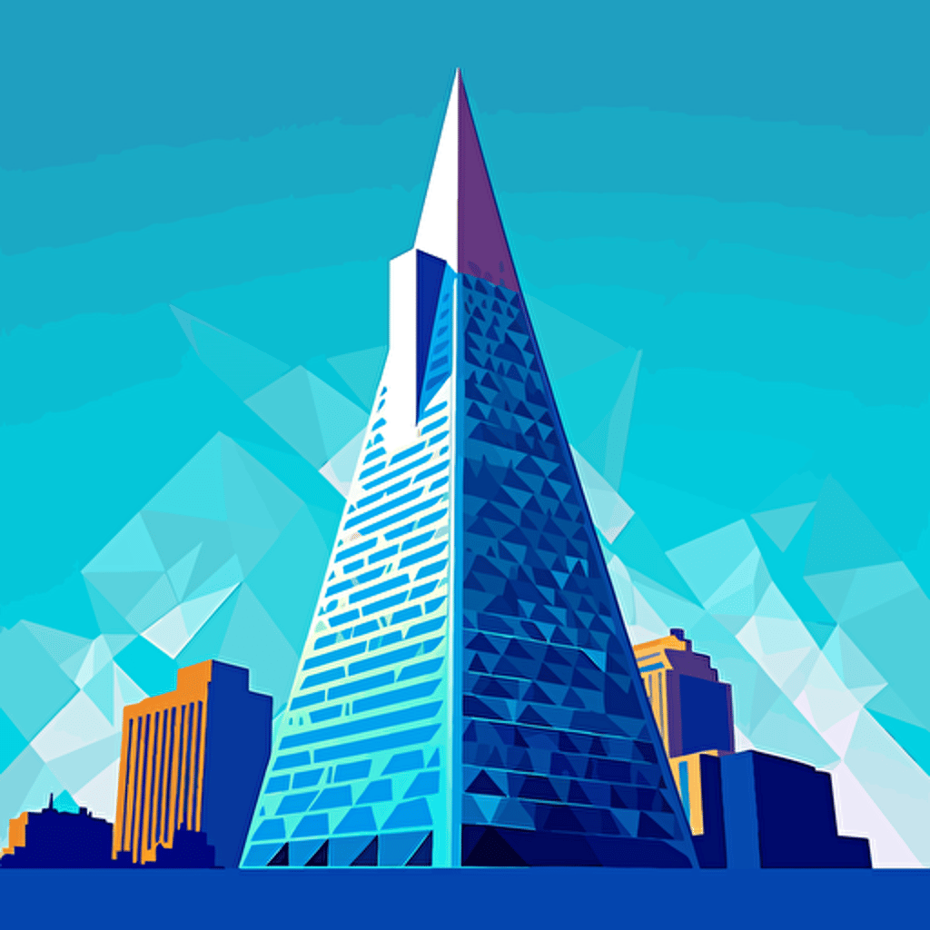 vector art colorful, san francisco transamerica pyramid, 16 colors, blue shadows