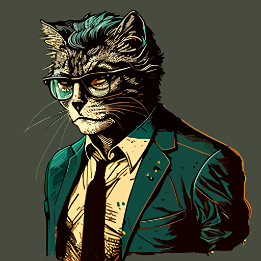 vector art style 35 year old french cat man, in the style of Micheal Parks