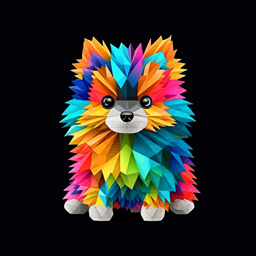 colorfull origami Pomeranian puppy dog, vector art, black background