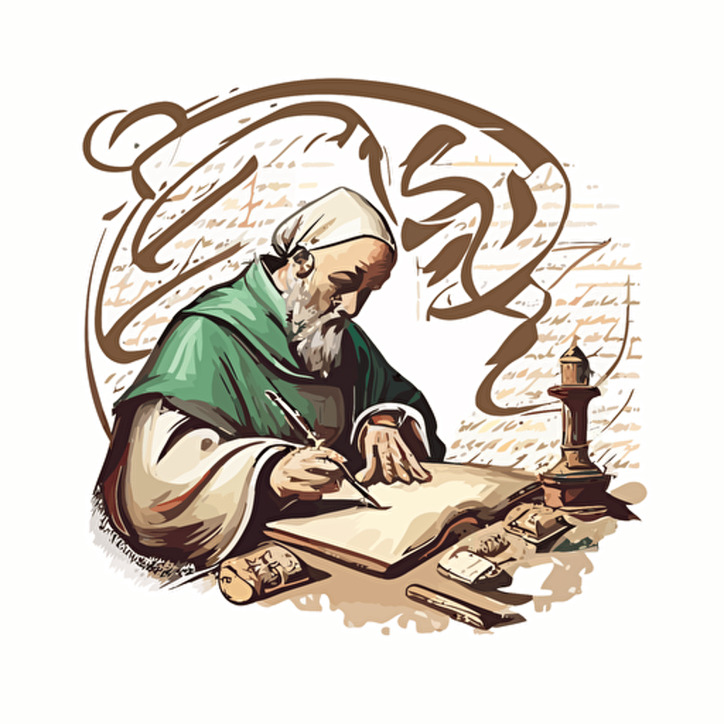 vector logo of a monastic scroll with a scribe's handwriting, white background