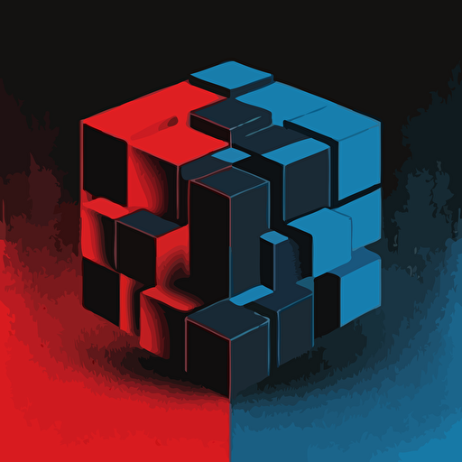 minimalist, vectorized, red and black colors, print layer , delicacy, 5 small cubes on a straight line each with different shades of red, dark background, blue