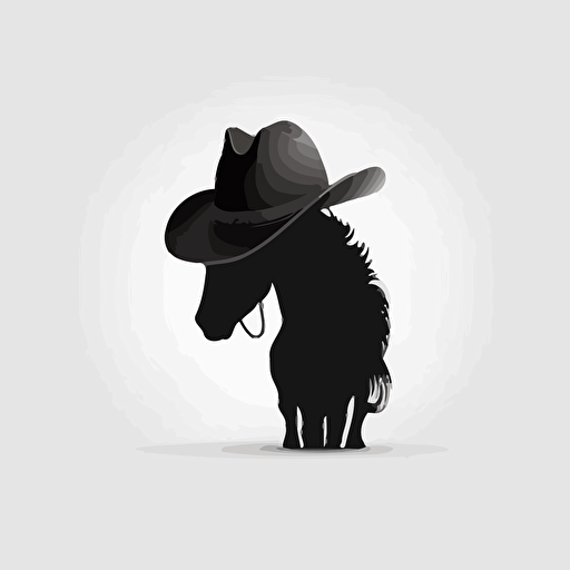 cute pony wearing a cowboy hat, silhouette, white background, minimalistic vector grafisch