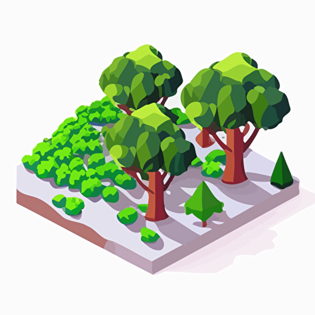 isometric, vector illustration, isolated, on white background, forest of broccoli, saturated colors