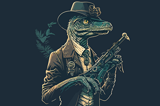 vector illustration, velociraptor holding a rifle,