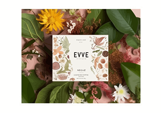 A white rectangle with a name surrounded by botanicals and flowers, vector flat, PNG, SVG, vector illustration