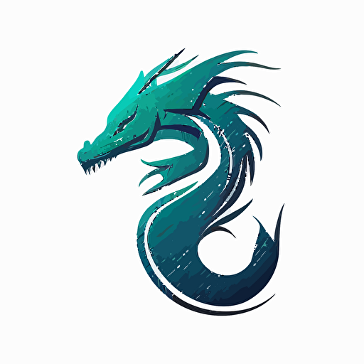 Minimalist iconic logo of sea serpent, blue emerald color, vector, on white background