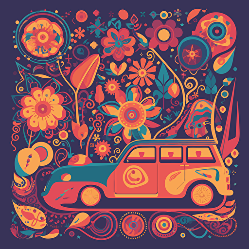 a groovy festival logo, colorful, bright flat colors only, no gradients at all, vector clean art, no shading