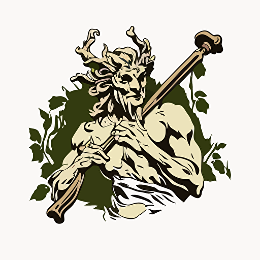 faun playing the flute with a band, vector logo, vector art, emblem, simple cartoon, 2d, no text, white background