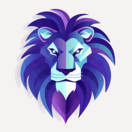 flat, vector, logo, lion head, facing right, confident, head slightly up, modern, blue, white, purple