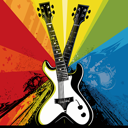 a basic rock band card back design that is rotationally symmetric, exagerated, fun primary colours with a vector art style