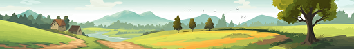 beautiful contryside landscape, vector art, 2D