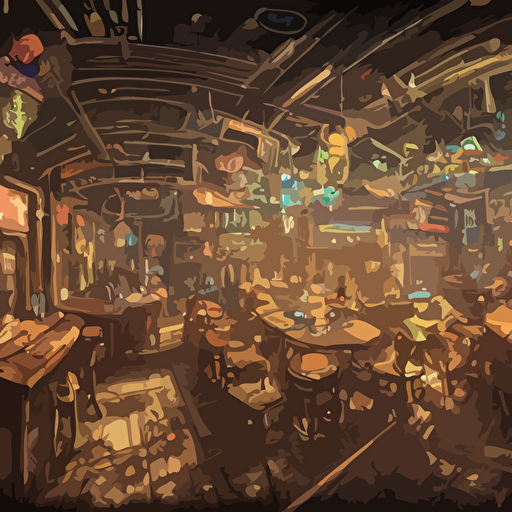 highly detailed realistic digital concept interior design style hiromasa ogura josan gonzalez highly detailed cyberpunk tavern stone walls neon lights lot electronics people details natural white sunlight transperient roof panorama 360 degrees rendered 32 k vray davinci resolve maxwell lumion 3d volumetric natural light