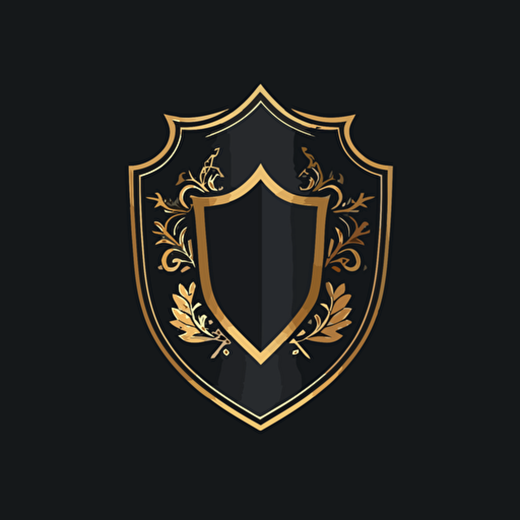 modern Shield sticker, minimalist Shield design, refined, minimalist, simple, flat illustration, vector illustration, black background, In the middle of the shield should be the word Dynasty
