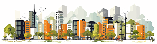 a modern city landscape, with house and gardens , vector on white background