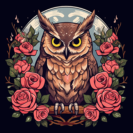 owl with roses, vector style, by Namasri Niumim
