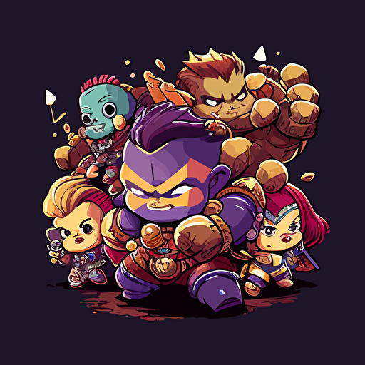 group of Marvel comic book heroes fighting thanos as babies cartoon , vector style art