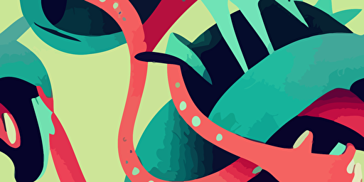 cute monster illustrations, vector punk goth style, colourful, line detail