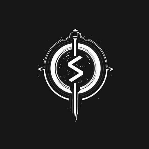 a minimalistic, letter S, lettermark 2d logo image for an AI company with a sword, black and white, vector, dynamic, cyberpunk, award-winning
