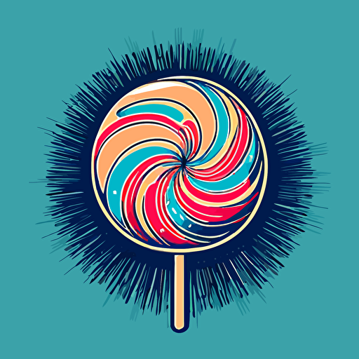 simple design vector drawing of a lollipop where the stick clicks indie the candy, show them sepereated and the pop above the stick. high detail pricture on the stick to see the clicking mechenism that coroloated with the cnady