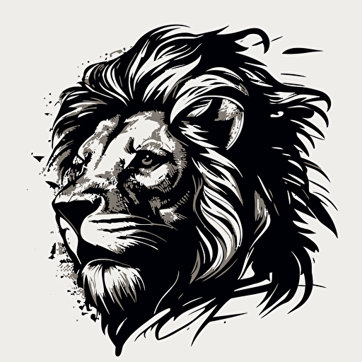pop art iconic logo of lion, black vector, on white background