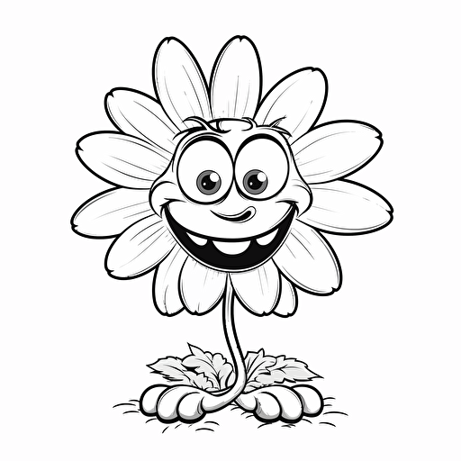 Daisy ignorant style No Shadow. Cartoon. Coloring page. Vector. Simple.