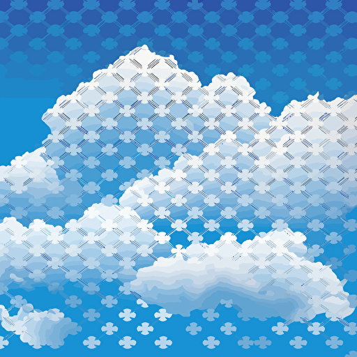 background; high altitude cumulus cloud in bright blue sky, overlaid with white geometric pattern framework vector