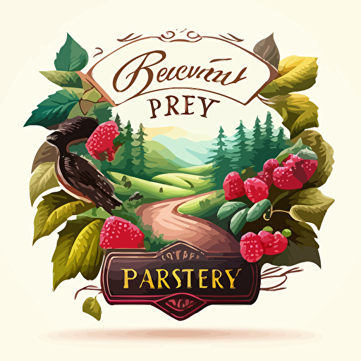 Vector Logo concept on the theme "FOREST VALLEY" with elements of berry fruit, blackberry, raspberry, strawberry