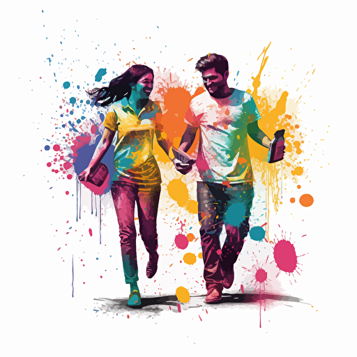 two vector people playing holi