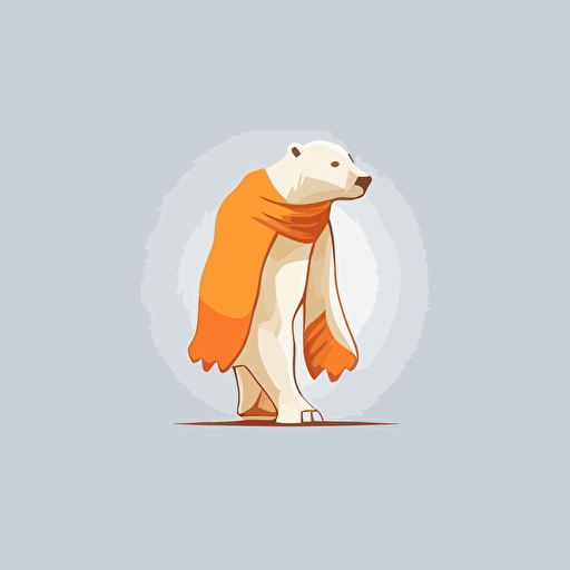 polar bear wearing orange scarf walking vector flat logo white background