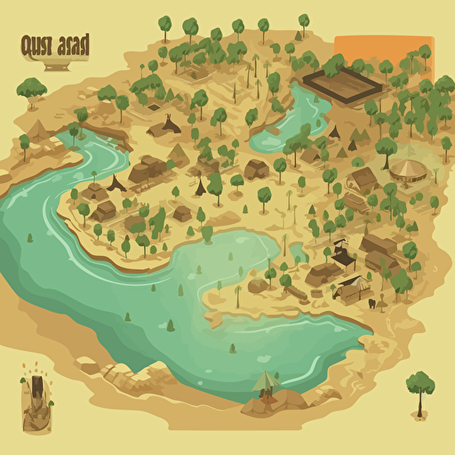 vector of an oasis, style of old map, ar 16:9
