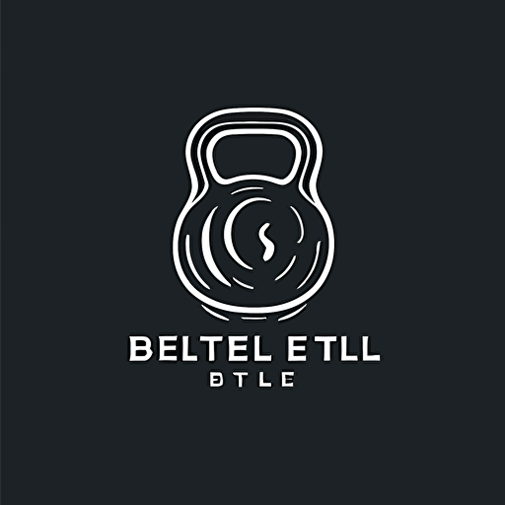 a kettlebell logo, 1mm thick line drawing logo, minimalist line logo, creative logo, 2d logo, flat logo, vector logo, vector logo, modern logo, white logo