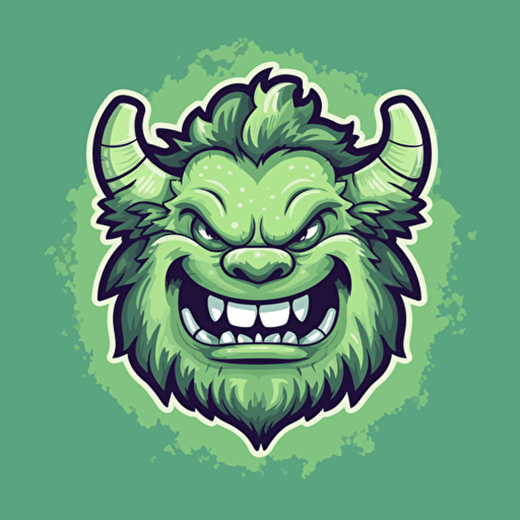 worlds happiest furry green monster, horns, vector art, vector logo, emblem, simple, 2D