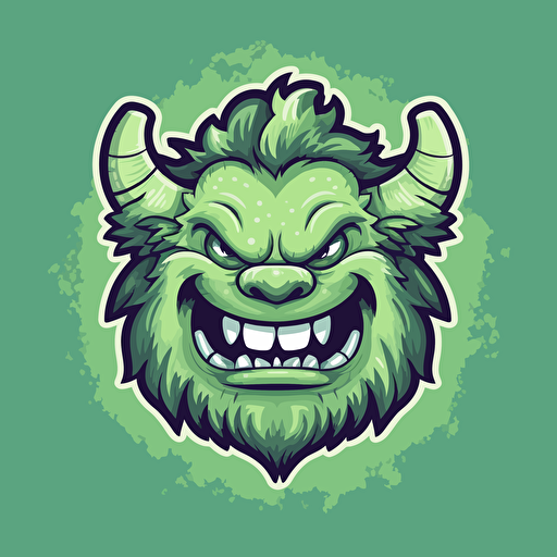 worlds happiest furry green monster, horns, vector art, vector logo, emblem, simple, 2D